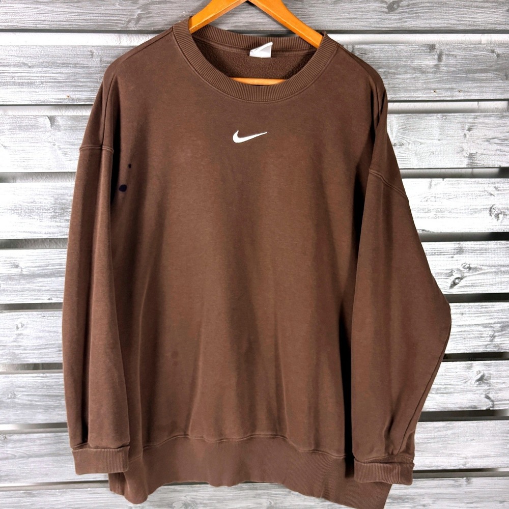 Nike Mens Center Swoosh Crewneck Sweatshirt Brown L/XL distressed vtg